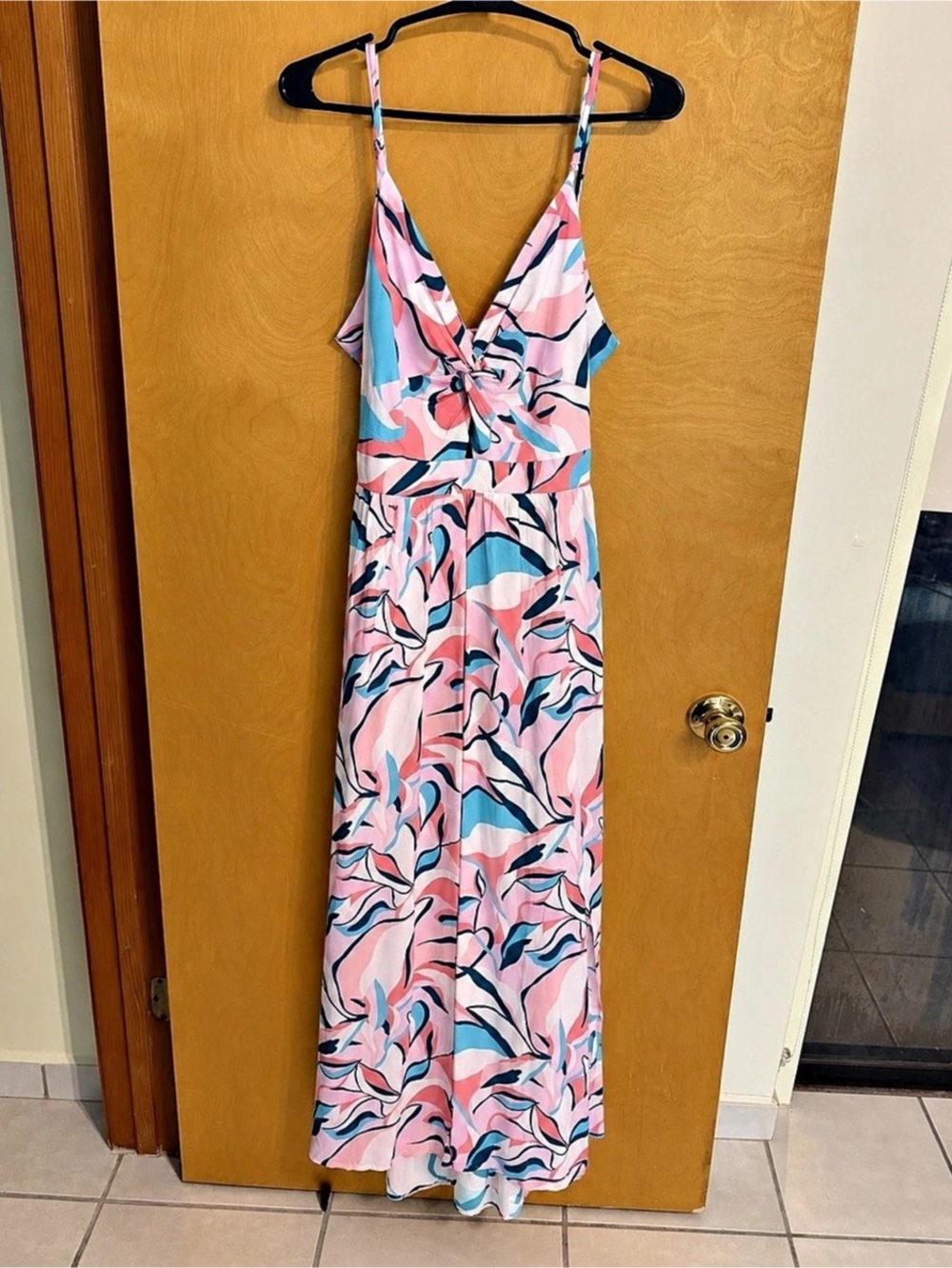 CUPSHE Pink Blue Tropical Print Maxi Dress Open Back Size L